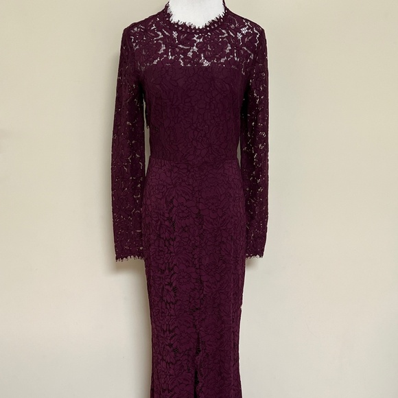 Rachel Zoe Angie Fig Purple Lace Open Back Long Sleeve Gown Dress - Picture 9 of 16